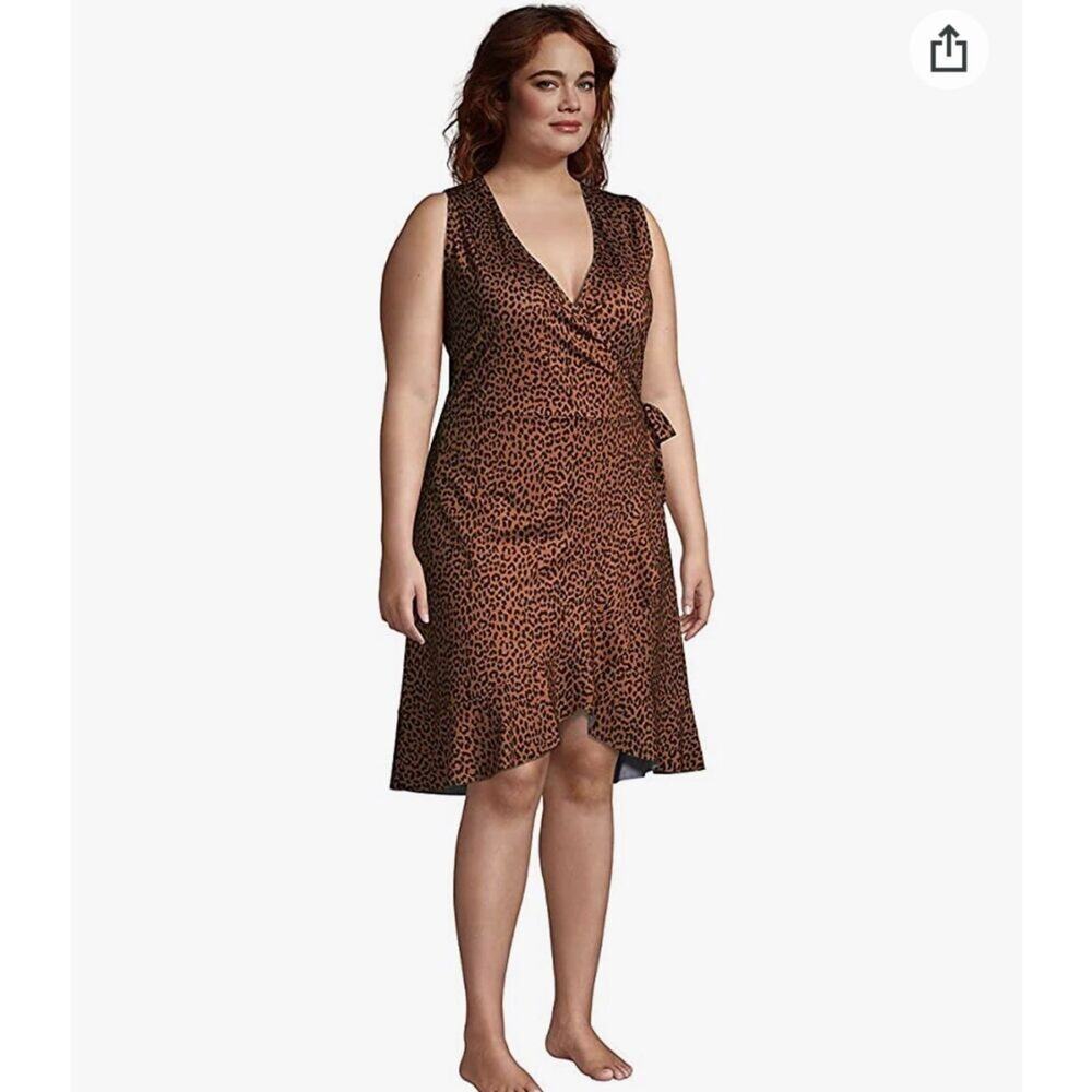 Lands End size small wrap dress swim cover up animal print